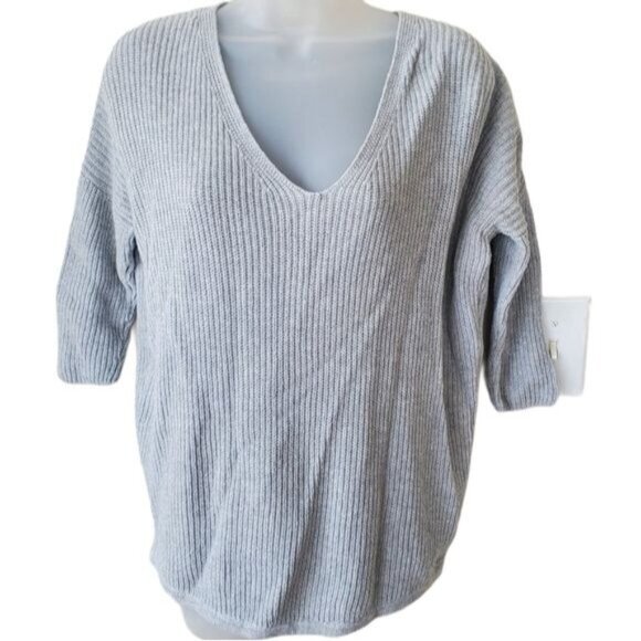EXPRESS Womens Sweater SZ XS Cotton Knit Gray V-Neck Oversize Pullover Boyriend - Picture 9 of 10